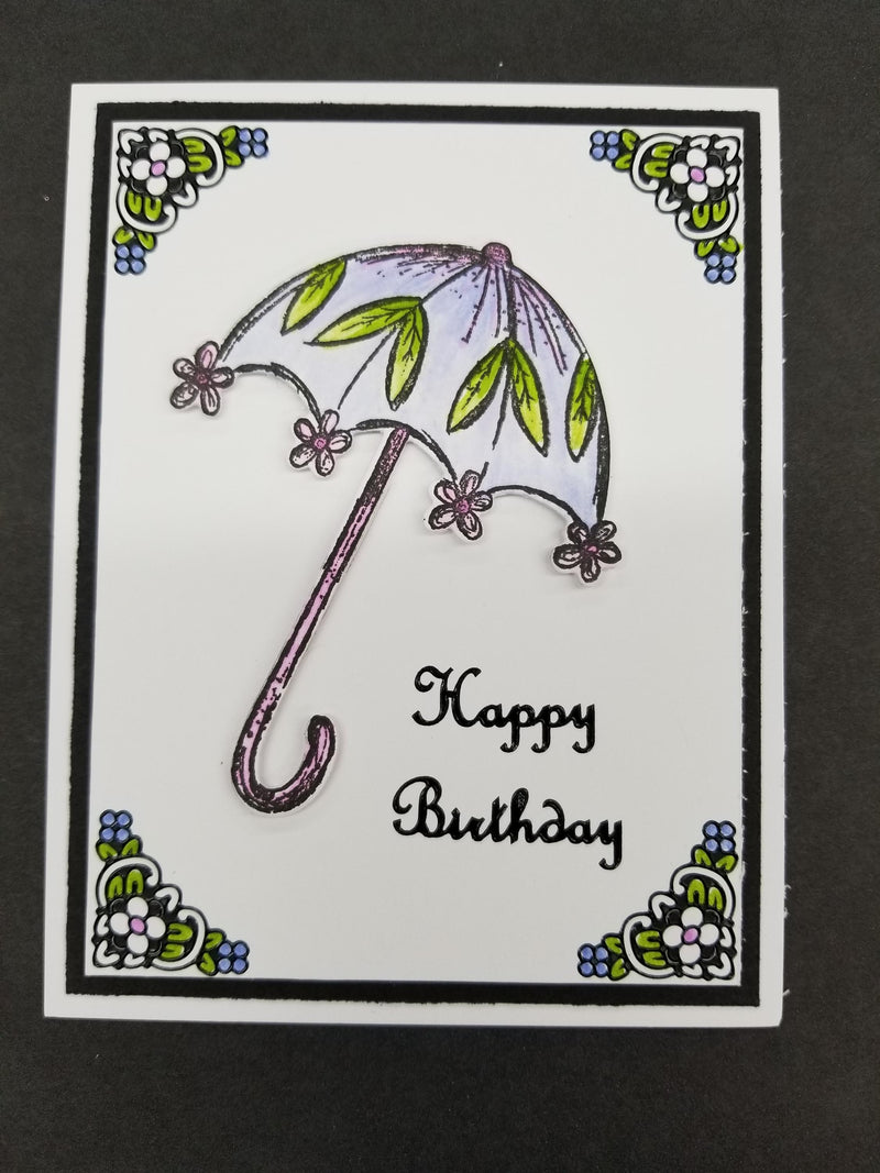 Flowered Umbrella Cling Stamp 1552 N