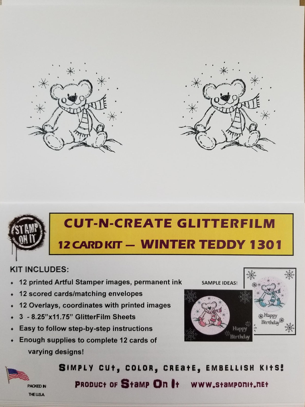 Cut-N-Create GlitterFilm 12 Card Kit Winter Teddy AS1301