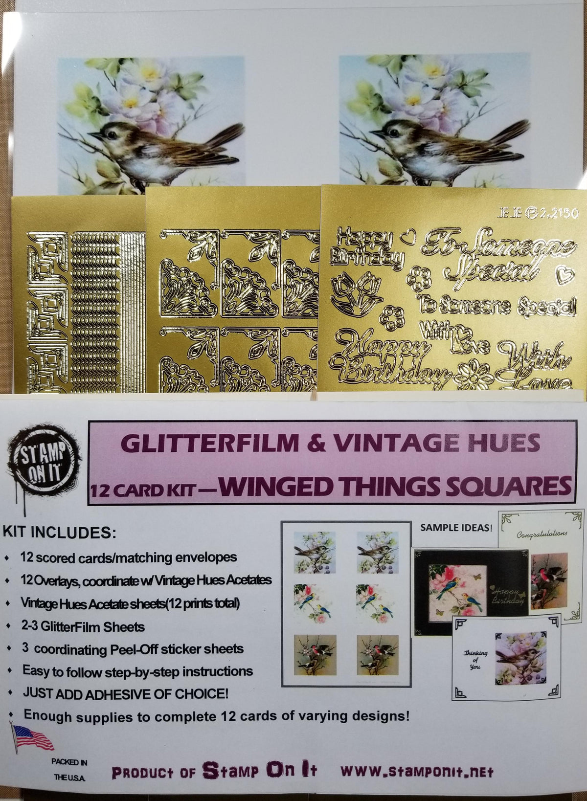 GlitterFilm & Vintage Hues 12 Card Kit Winged Things Squares
