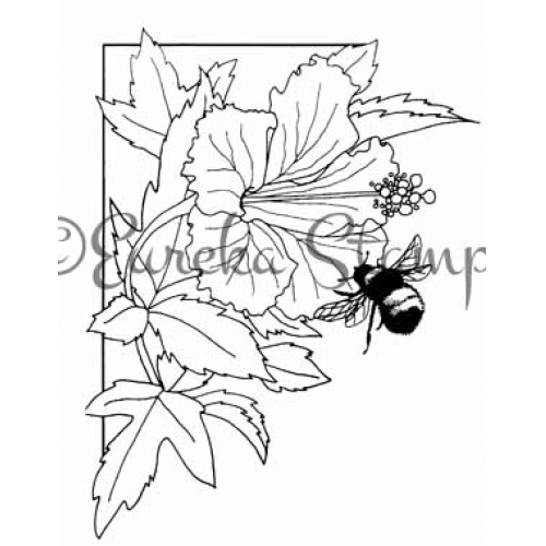 Hibiscus & Bee Art Rubber Stamp  ES 21001K