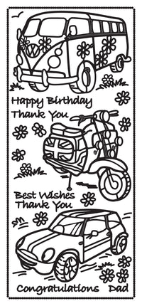 Happy Birthday w- vehicles Outline Sticker 2122 (LCD001)