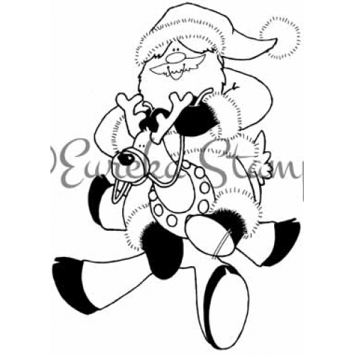 Santa Riding Reindeer Art Rubber Stamp  ES 22401