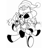 Santa Riding Reindeer Art Rubber Stamp  ES 22401