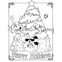 Happy Holidays Animals Art Rubber Stamp  ES 22501 T