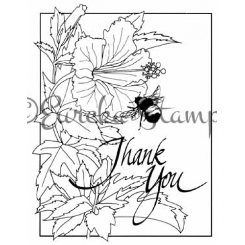 Thank You Hibiscus and Bee Framed Art Rubber Stamp  ES 56201T