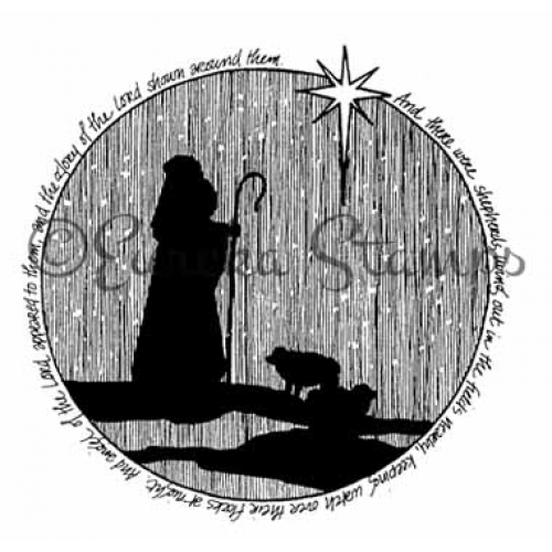 Shepherd Silhouette Round Rubber Stamp  7203M