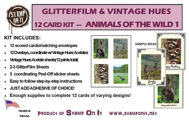 GlitterFilm & Vintage Hues 12 Card Kit Animals of the Wild 1