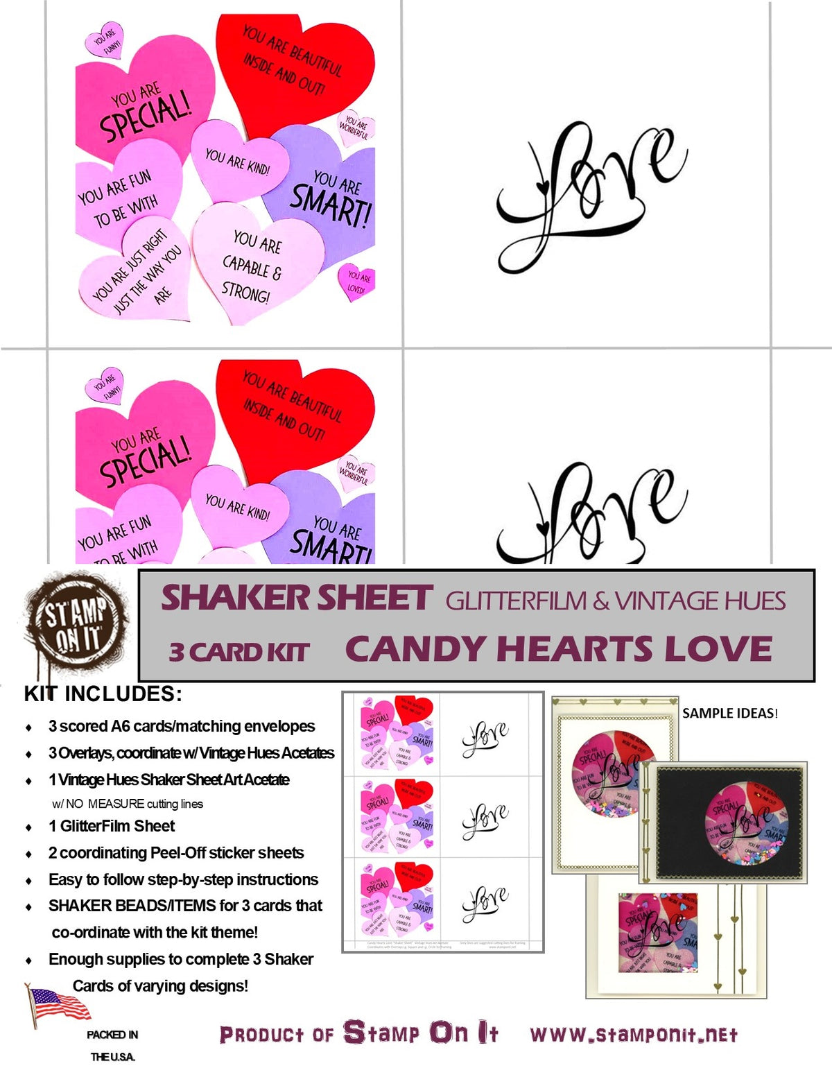 GlitterFilm & Vintage Hues Shaker Card Kit Candy Hearts Love