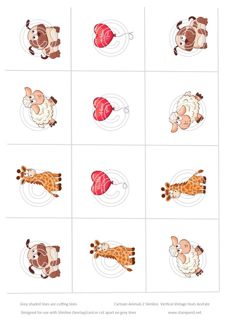 Cartoon Animals 2 Slimline Vintage Hue Acetate