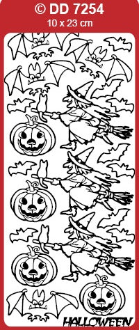 Halloween Witch, Pumpkins, and Bats Outline Sticker  DD7254