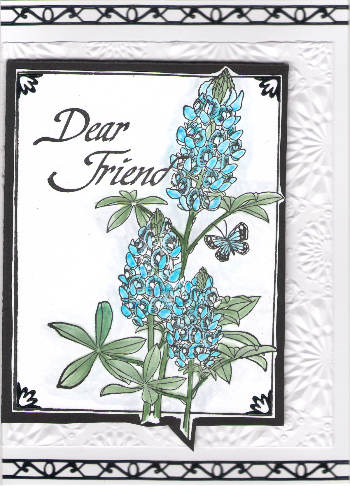 Dear Friend Butterfly and Bluebonnet Framed Art Rubber Stamp  ES 56501T