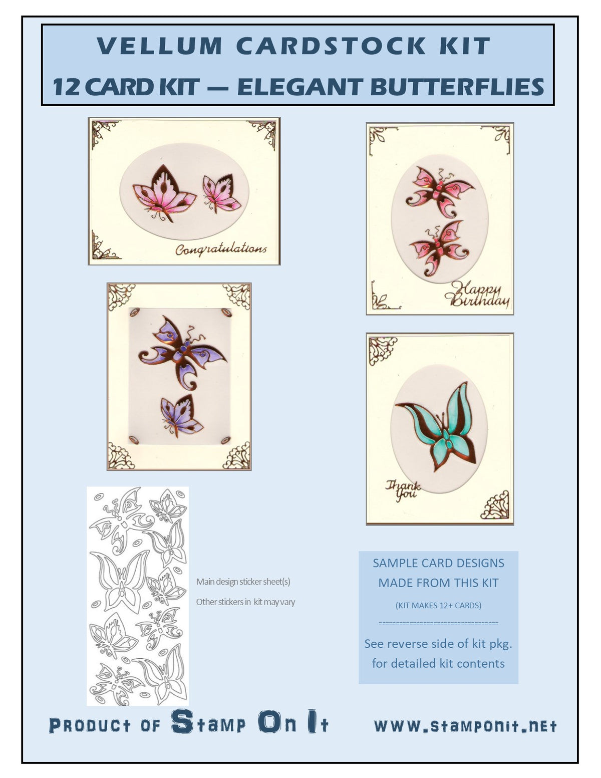 Vellum Cardstock 12 Card Kit Elegant Butterflies