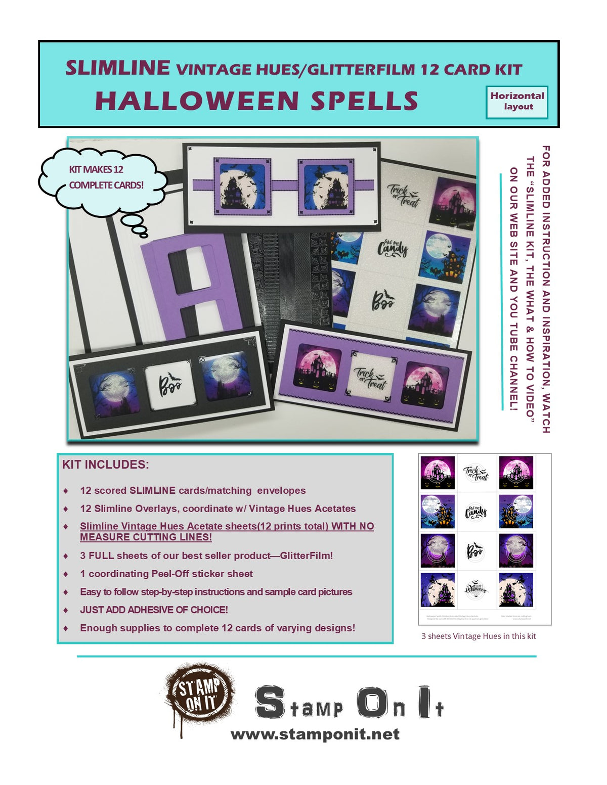 GlitterFilm & Vintage Hues 12 Slimline Card Kit Halloween Spells