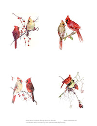 Holly Berry Cardinals (4), Vintage Hue Acetate