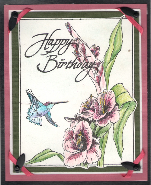 Hummer Birthday Framed Gladiola Art Rubber Stamp  ES 56401T