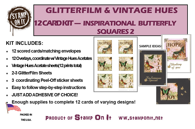 GlitterFilm & Vintage Hues 12 Card Kit Inspirational Butterfly Squares 2