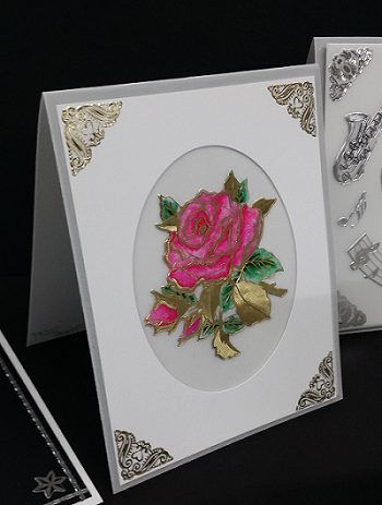 Sticker, Double Embossed Rose Blooms on Stems  356313