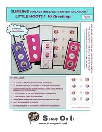 GlitterFilm & Vintage Hues 12 Slimline Card Kit Little Hoots 1 "Hi" Greeting