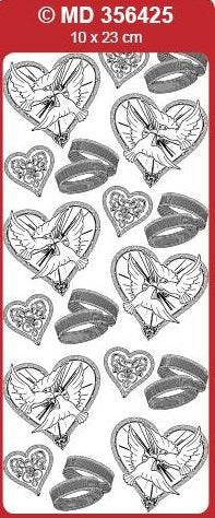 Sticker, Double Embossed Marriage Doves w-Rings  356425