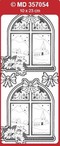 Sticker, Double Embossed Window w-Poinsetta  357054