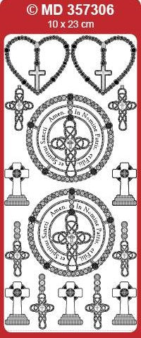 Sticker, Double Embossed Crosses w-Rosary  357306