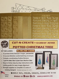 Cut-N-Create 12 Card Kit Slimline Potted Christmas Trees AS1543