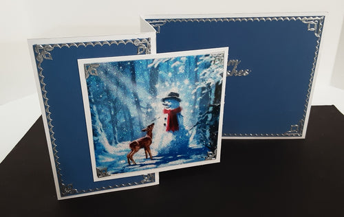 Snowman with Deer, Vintage Art Acetate