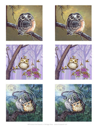 Whimsical Owls Squares 1, Vintage Hue Acetate