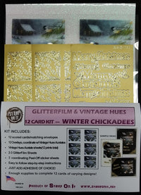 GlitterFilm & Vintage Hues 12 Card Kit Winter Chickadees