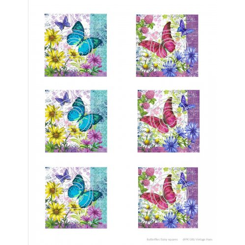 Butterflies Daisy Squares, Vintage Hue Acetate