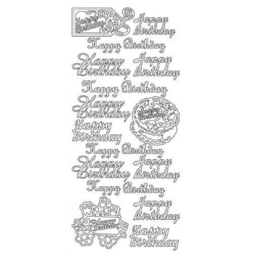 Happy Birthday(w-cake) greetings Outline Sticker  11590
