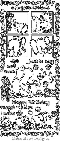 Congratulations-Greetings with Elephants Outline Sticker  2124