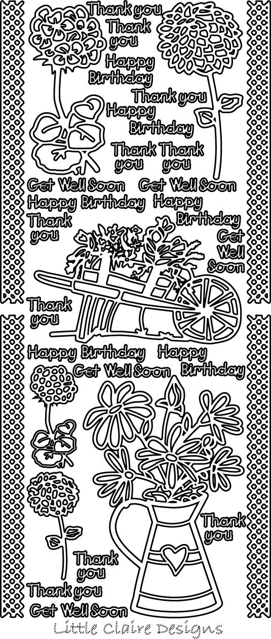 Thank You/Small Greetings Flowers & Wheel Barrel Outline Sticker  2343